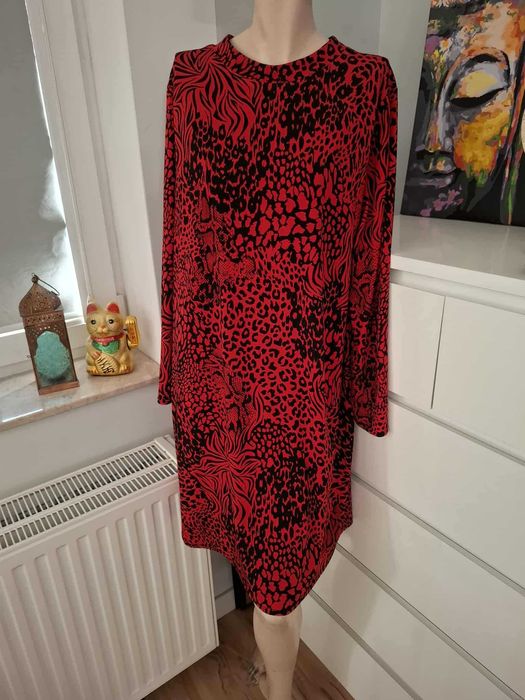 Wallis czarna czerwona sukienka animal print panterka zebra jesienna