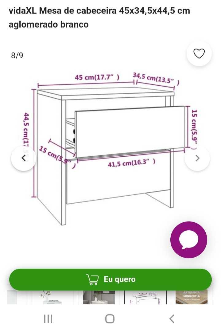 Mesa de cabeceira VidaXL
