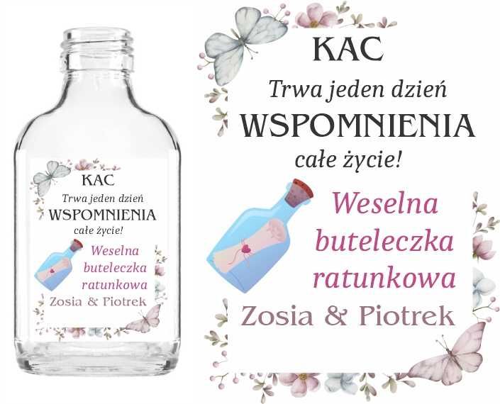 Buteleczka setka z naklejką WESELE ŚLUB na wódkę weselną 50 sztuk