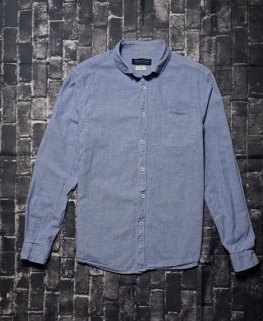 Jack&Jones koszula męska z długim rękawem, w kratkę, len, premium