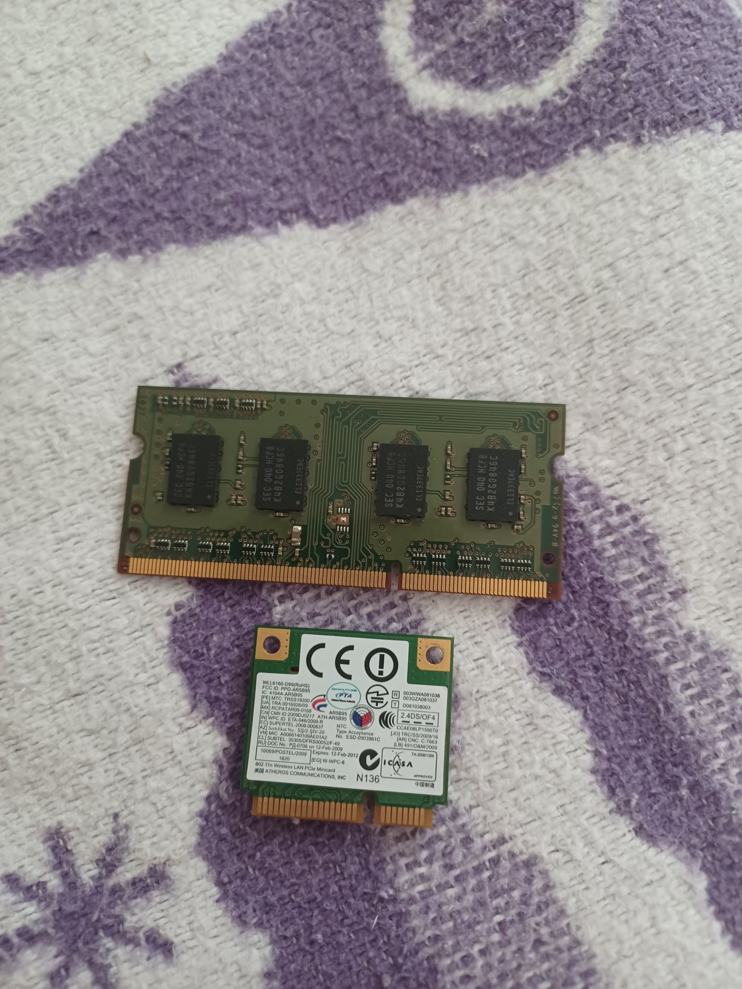 Модуль wi-fi ar5b95 і Samsung 2GB 1Rx8 PC3-8500S-7-10-ZZZ DDR3 1066Mhz