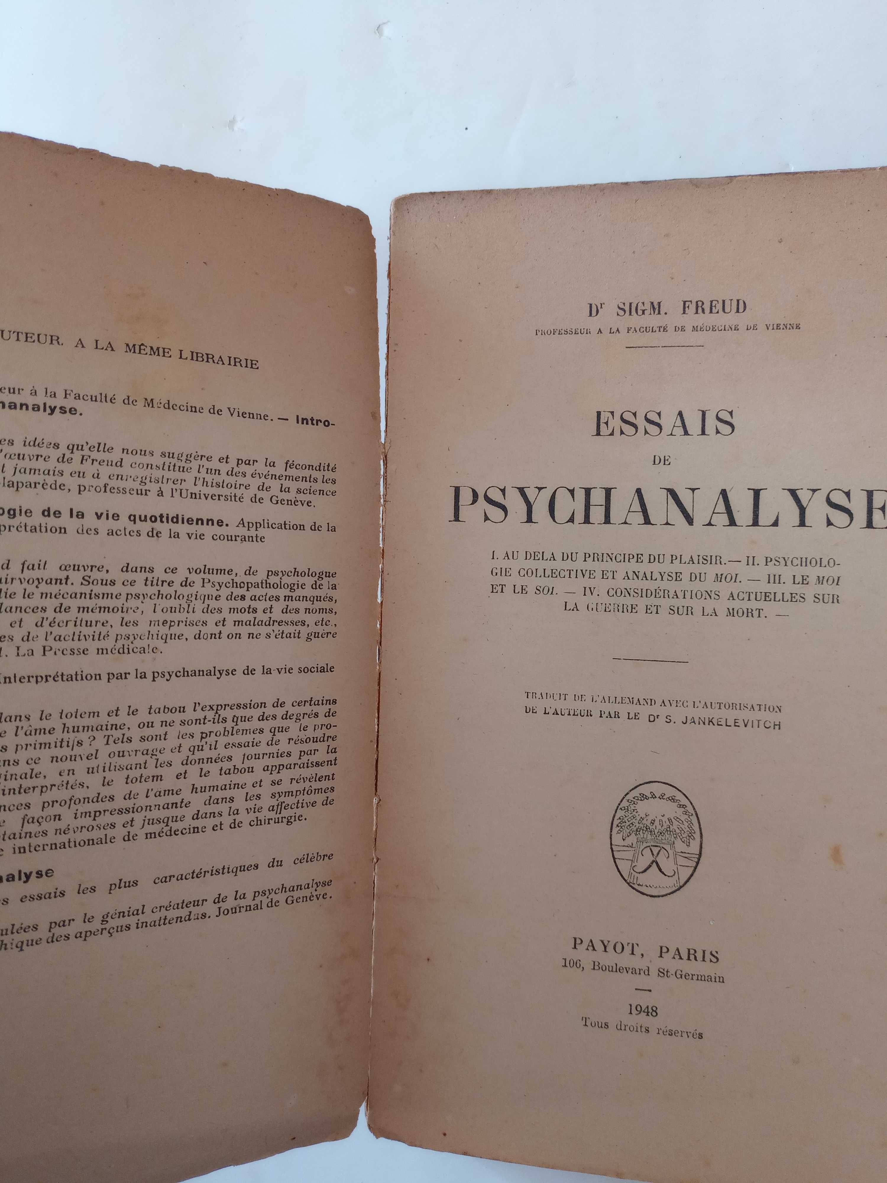 1948 Essais de Psychanalyse de D Sigmund Freud