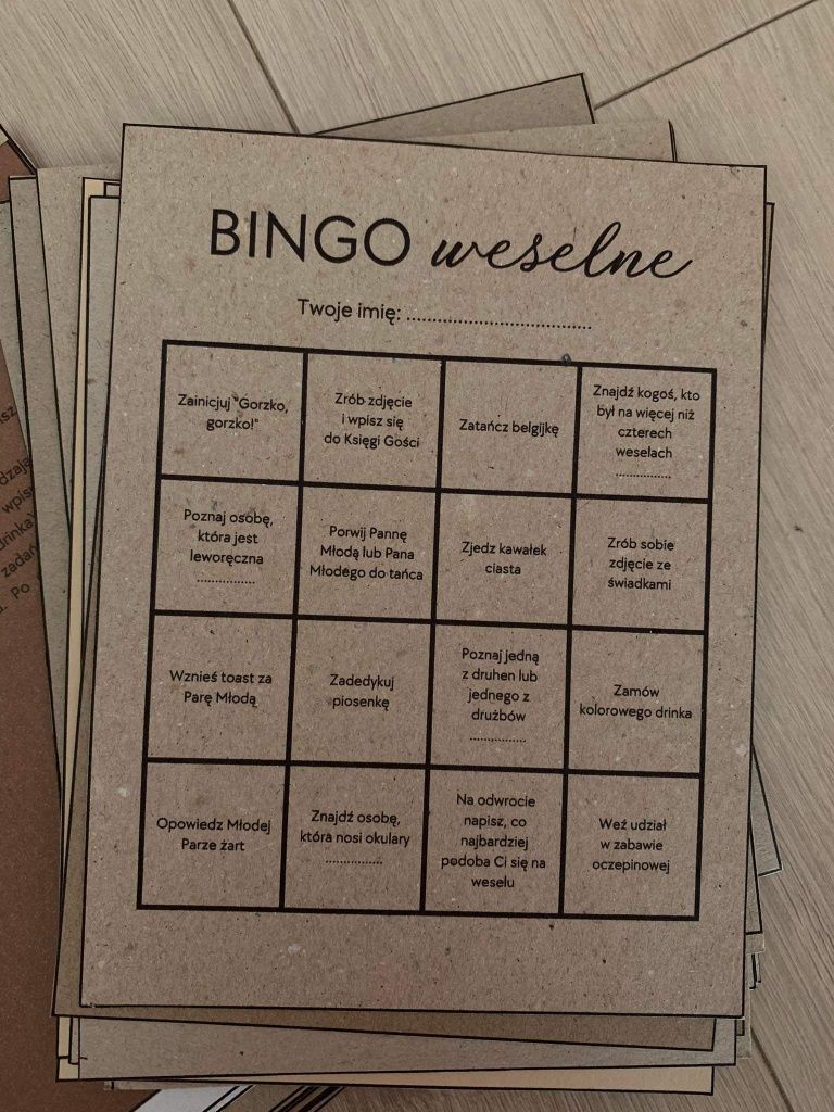 Bingo weselne gra ekologiczne