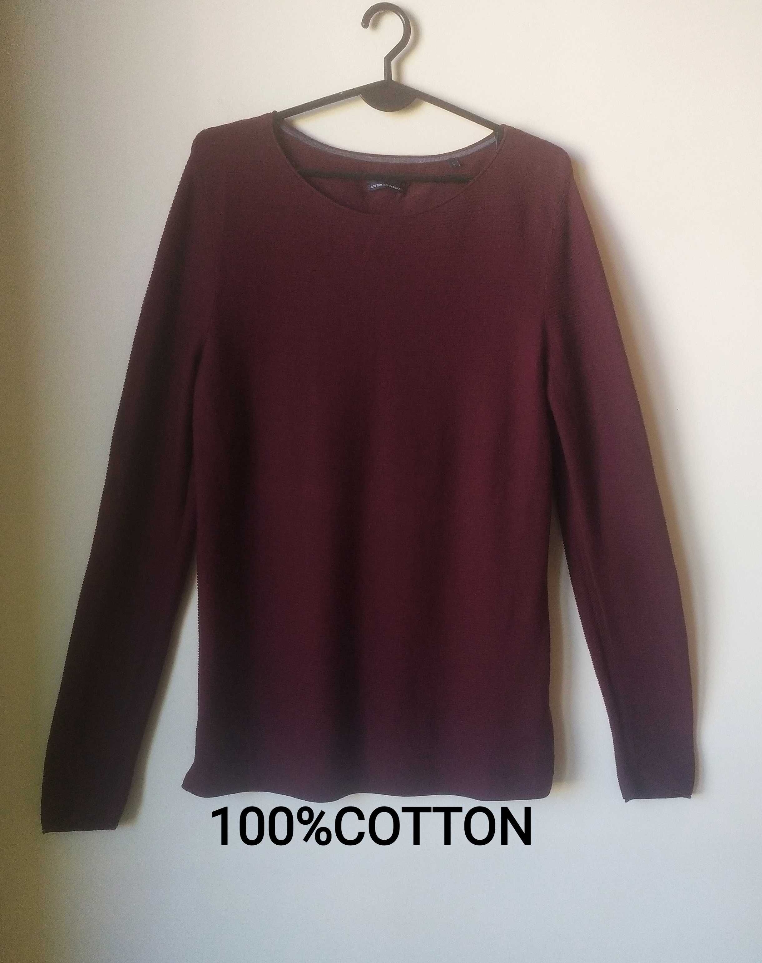 Burgundowy bawełniany cienki sweter w prążek, Marc O'Polo, rozmiar L