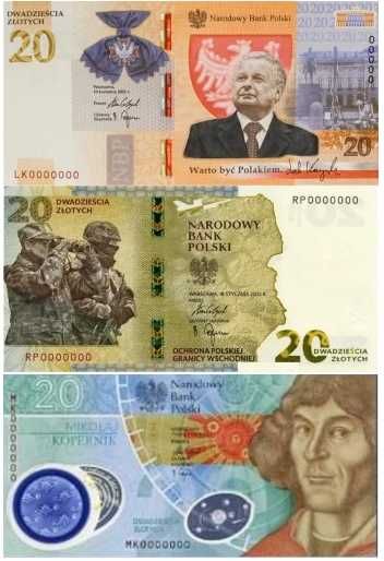 Banknoty kolekcjonerskie 20 zł Kaczyński Ochrona granicy Kopernik