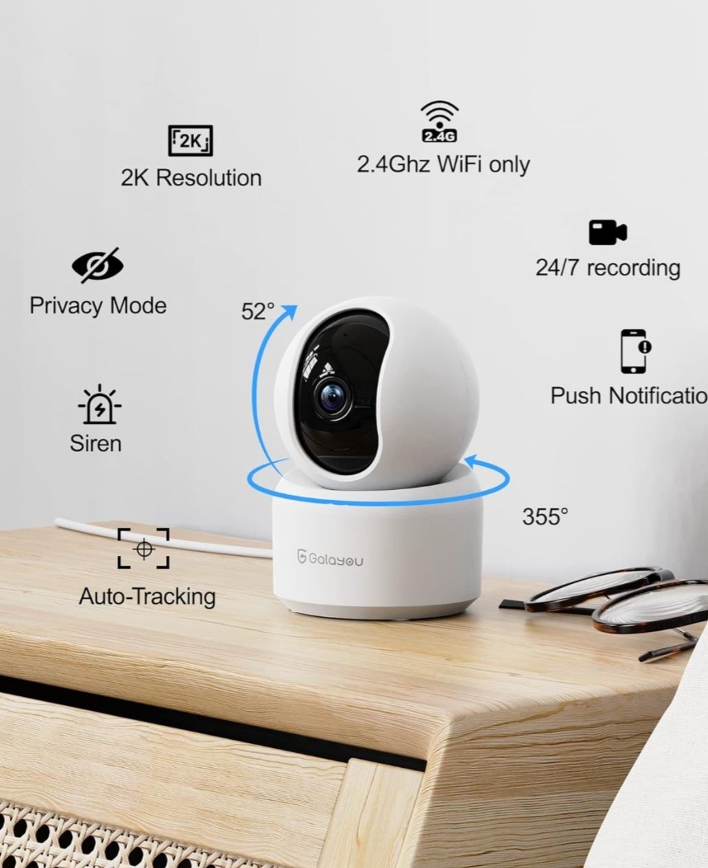 Domowa kamera bezpieczeństwa, bezprzewodowa kamera 360° Galayou G2