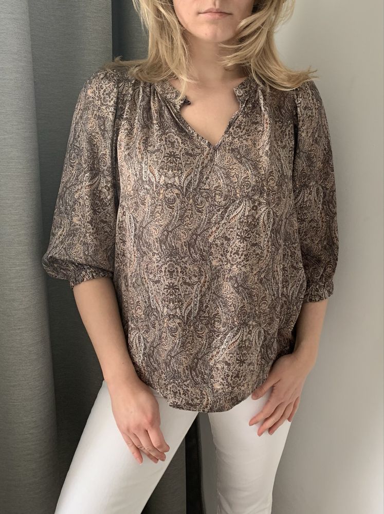 2-BIZ bluzka z rękawem 3/4 z jedwabiem silk seta boho L