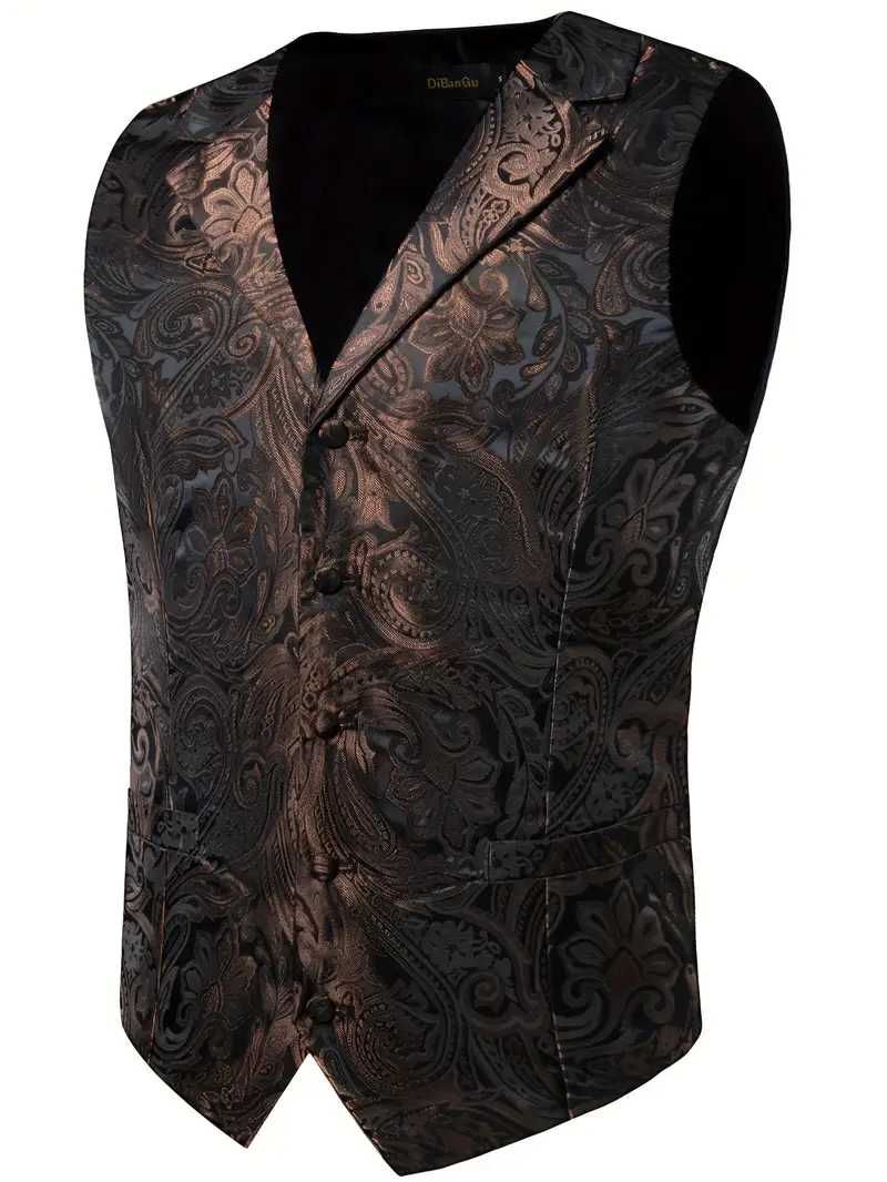 L XL Kamizelka z klapami Krawat elegancka do garnituru BRĄZOWA