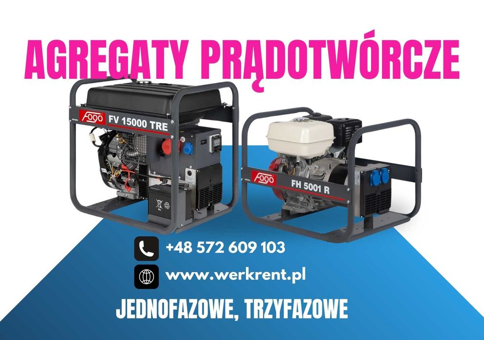 WYNAJEM Agregat prądotwórczy | Jednofazowy | Trójfazowy | WERKRENT