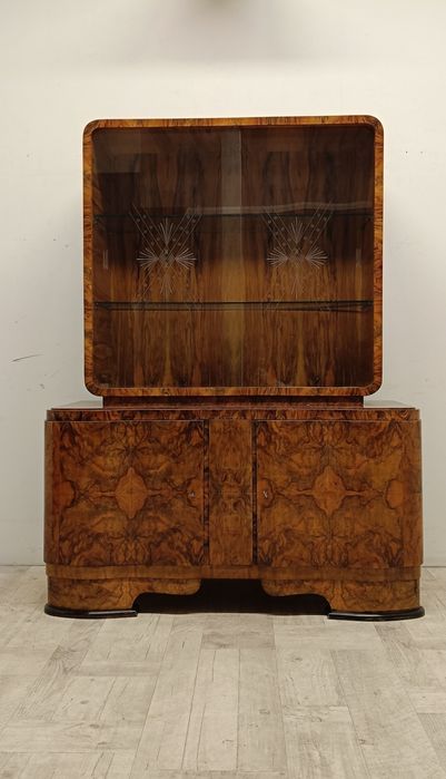 komoda witryna przeszklona art deco lata 60-te orzech vintage orzech