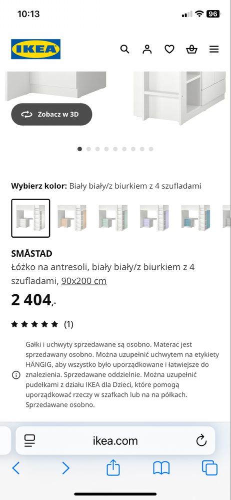 Lóżko piętrowe IKEA SMÅSTAD