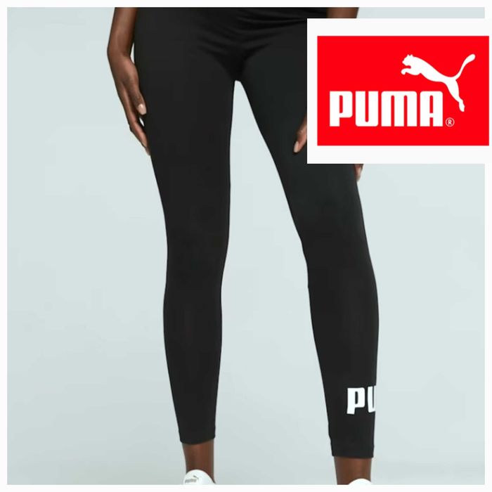 Лосины леггинсы Puma p.S чёрные с логотипом Пума внизу.