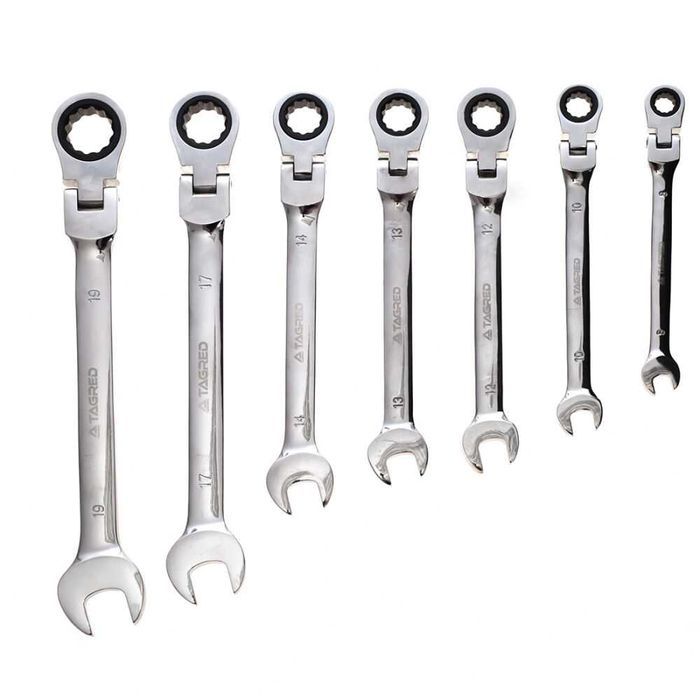 Klucze płasko-oczkowe z grzechotką łamaną 8-19mm 7-elementów