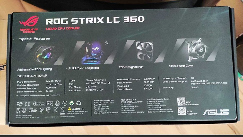 Chłodzenie wodne Asus Rog Strix LC 360 AIO Aura