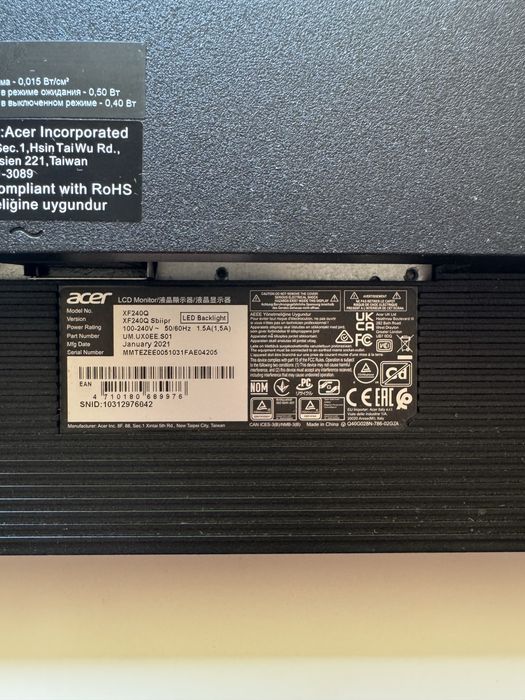 Monitor ACER XF240Q - 24 cale, 165Hz, matryca TN