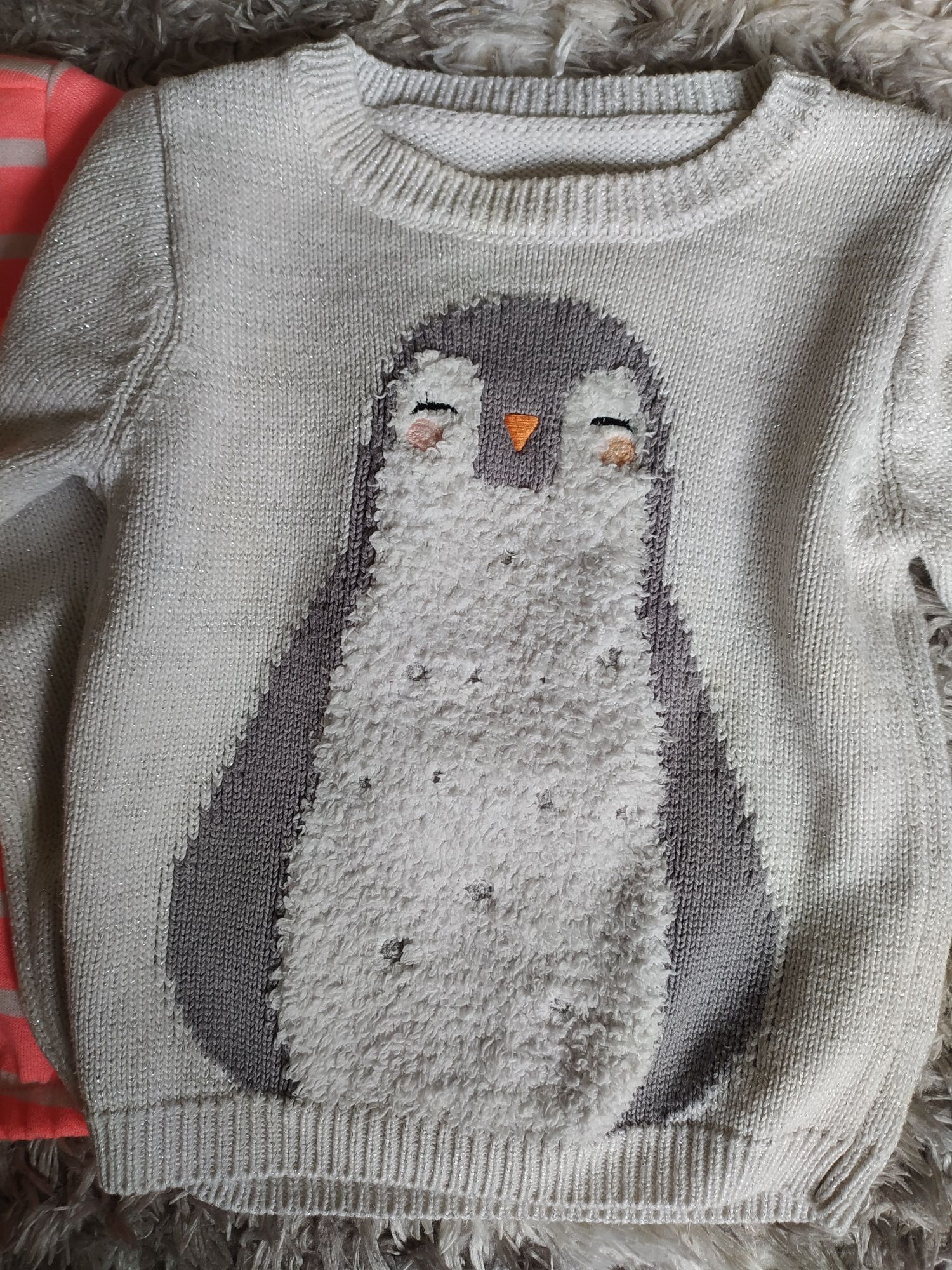 Komplet sweterek szary pingwin bluza rozpinana różowa r. 80-92