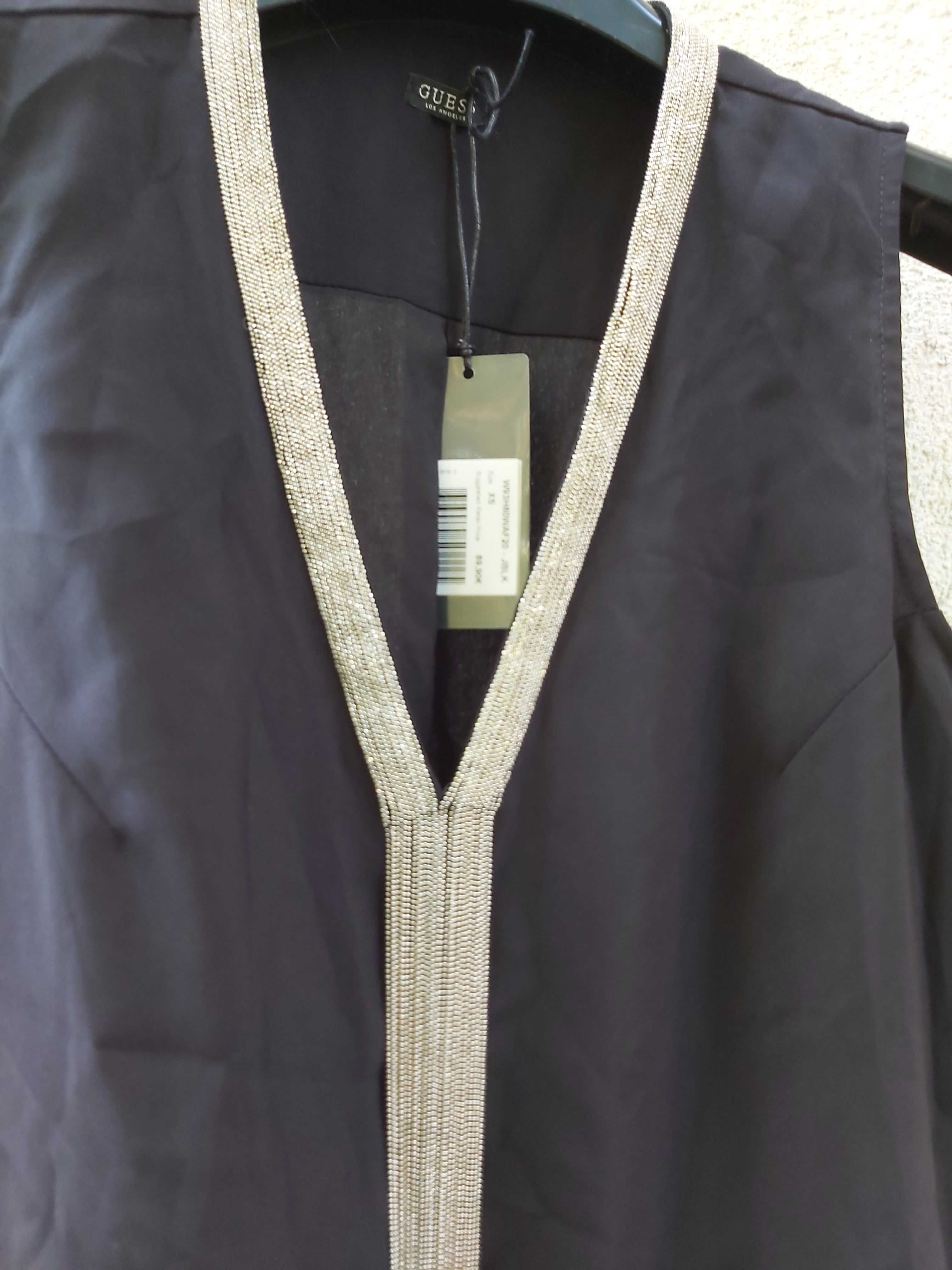 Nowa bluzka top GUESS czarny srebrne łańcuszki xs eu32