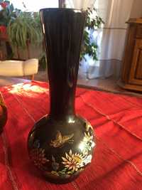 Wazon drewniany czarny wazon kula vintage PRL