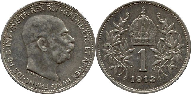 Austria, 1 korona, 1916 + Austria, 1 korona 1913