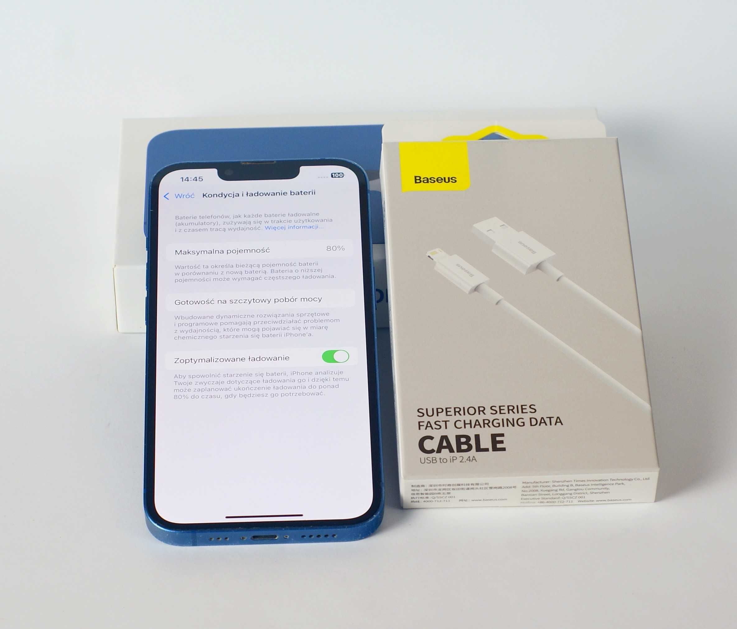 iPhone 13 128GB Niebieski 80% FaceID Nowy Kabel USB Pudełko