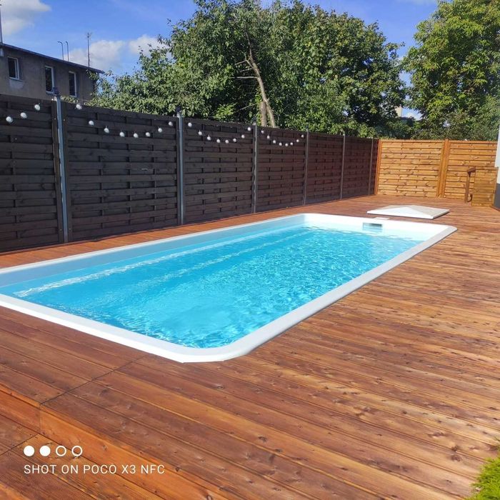 Basen poliestrowy basen ogrodowy wkopany oświetlenie LED 850x365x150