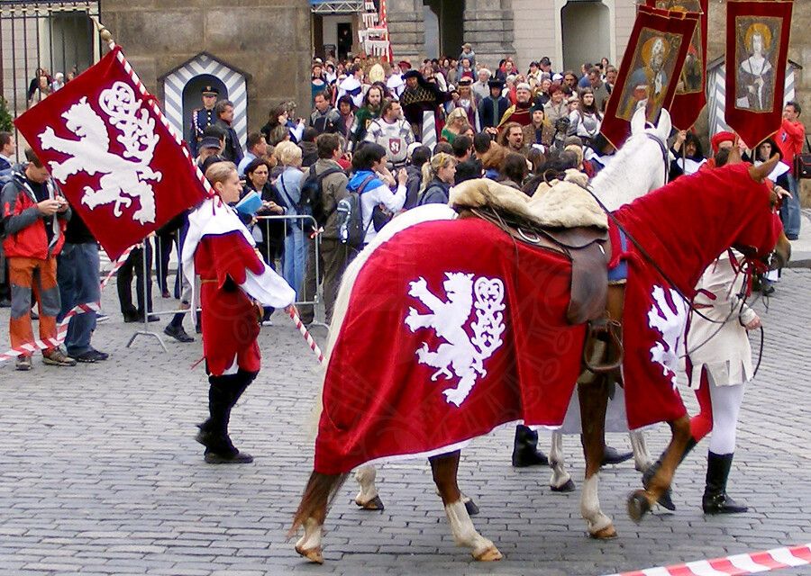 Traperzy koni, sztandar i opończa