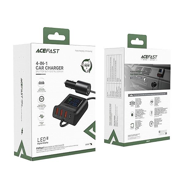 Acefast ładowarka samochodowa 90W USB Typ C / 3x USB / gniazdo zapalni