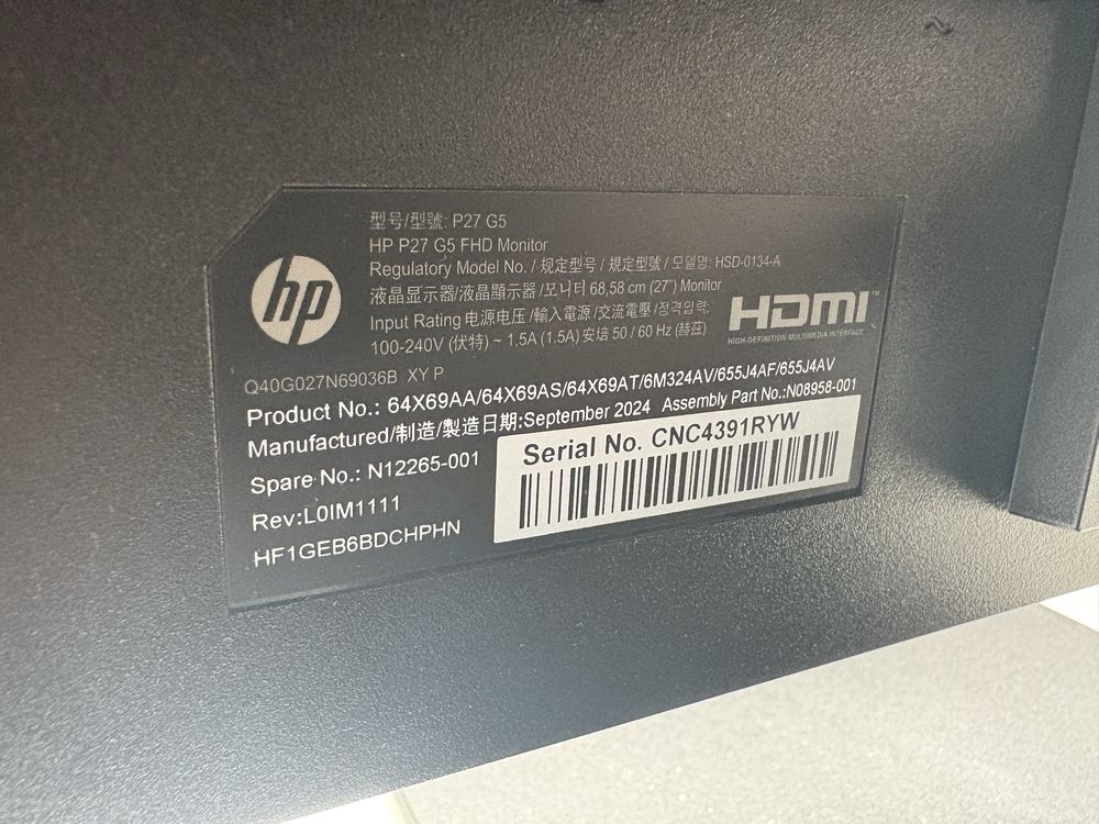Monitor HP P27 G5 27" FHD HDMI DP VGA