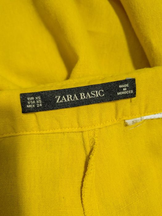 Lniany casualowy kombinezon wide leg cytrynowy  53% len zara xs/s