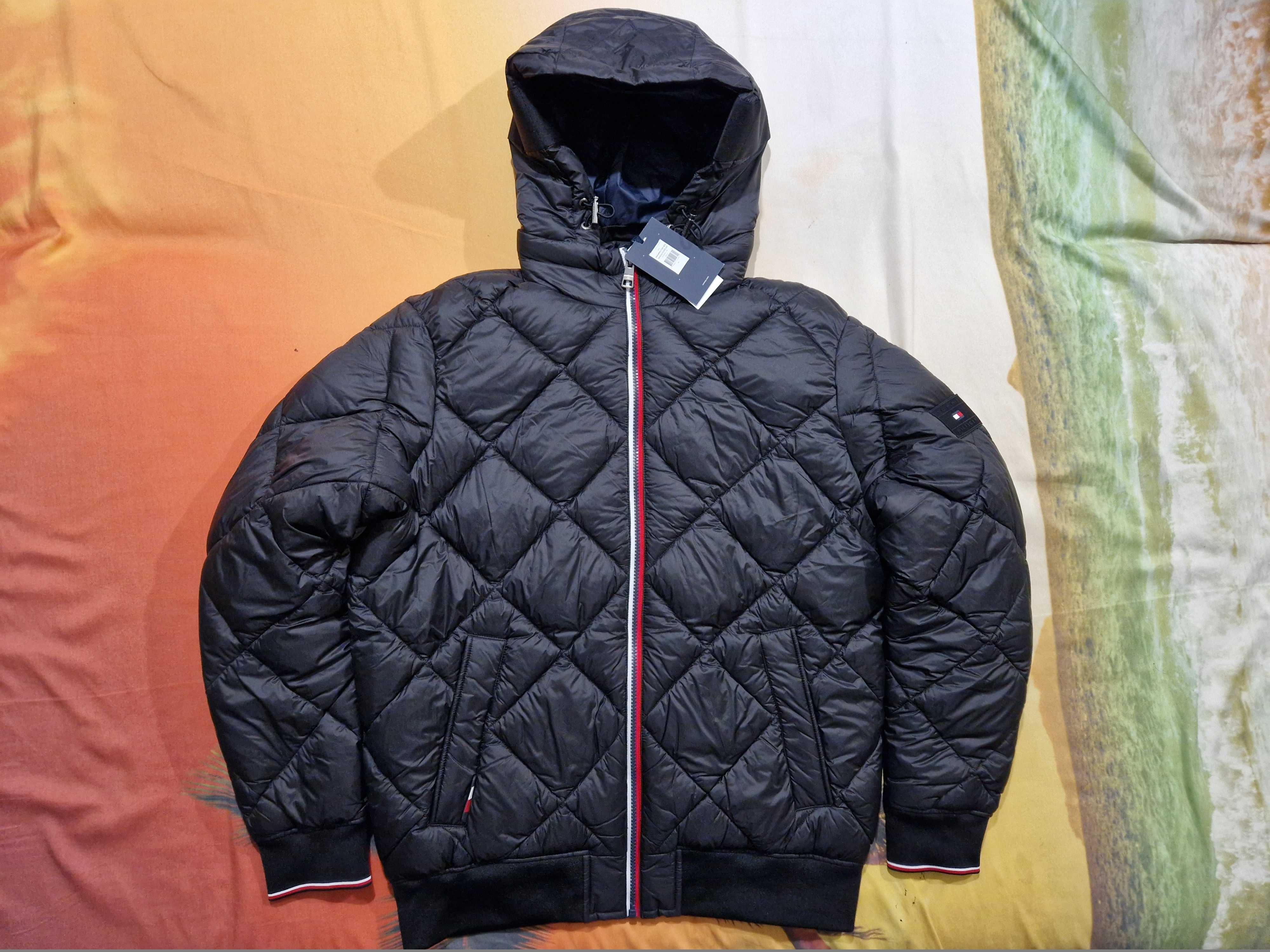 TOMMY HILFIGER Diamond Quilted Hooded Kurtka Pikowana M Oryginalna