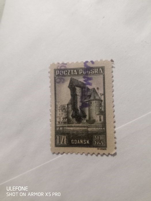 Znaczek 1 zł gdańsk żuraw 45 r.