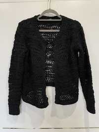 Narzutka sweter ażurowy koronkowy jak dziergany czarny uni S-L