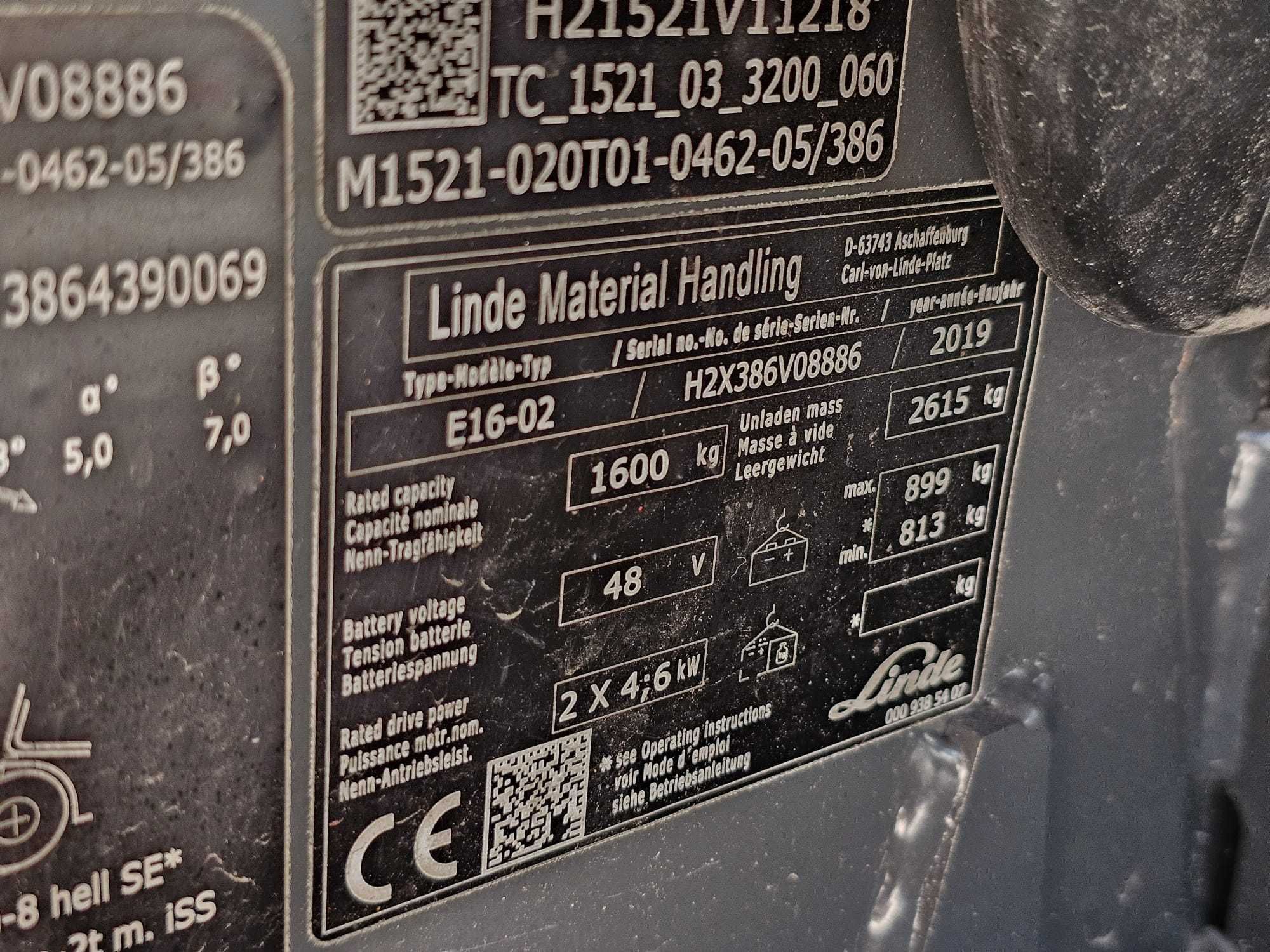Wózek widłowy Linde E16-02 Elektryczny 2019r. Triplex 3848h