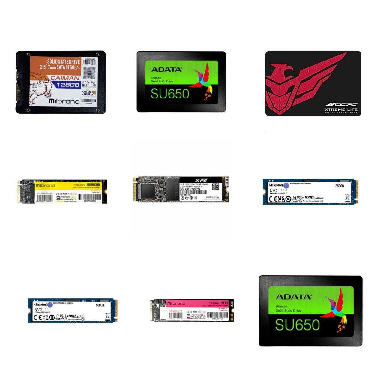 SSD M.2 2,5" MVMe 128, 256, 512, 1024GB