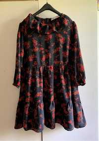 Sukienka Zara 38 M czarna w kwiatki czerwone
