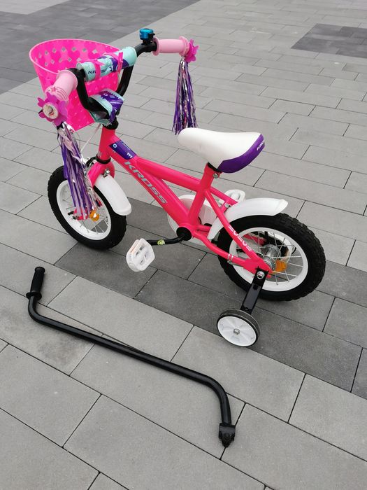 Rower rowerek 12 cali Kross z kółkami bocznymi i kijem