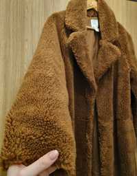 Długi płaszcz miś futerko futro H&M zapinany oversize