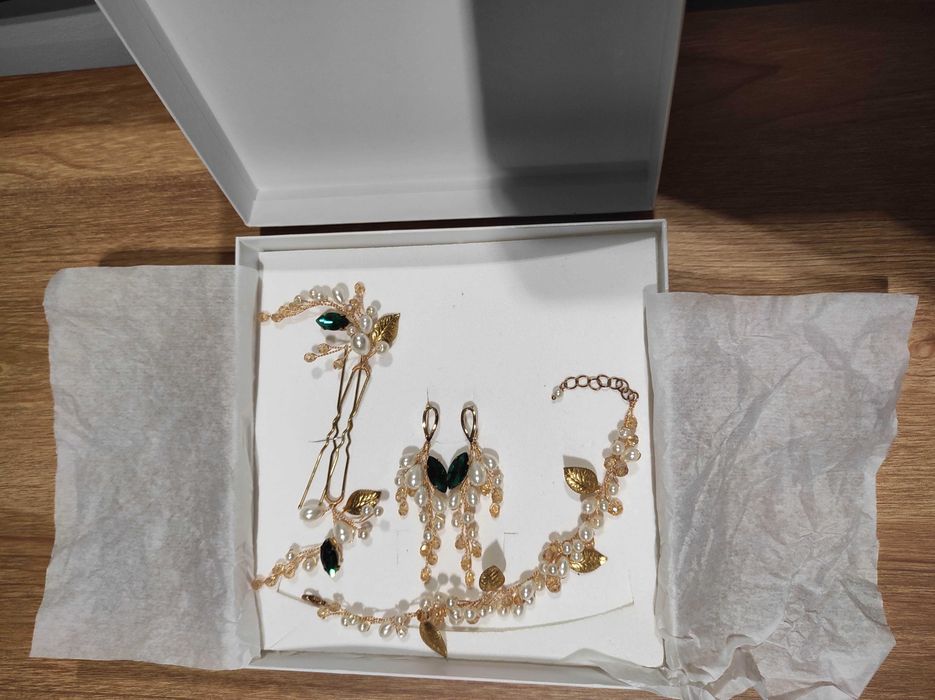 Biżuteria ślubna - kolczyki, bransoletka, 2 wsuwki