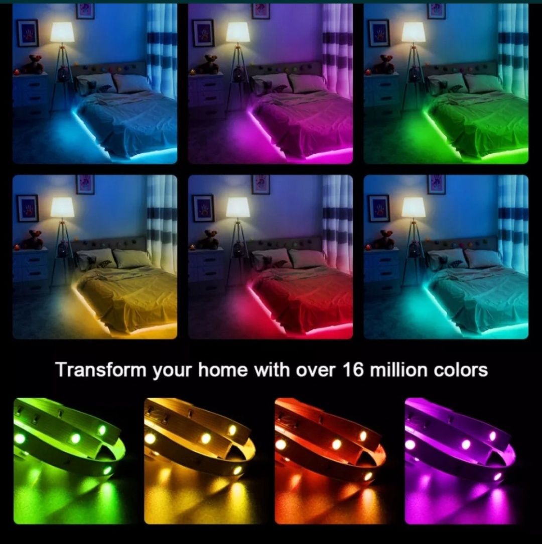 Разноцветная LED лента 5050RGB 5m подключение USB управление смартфон