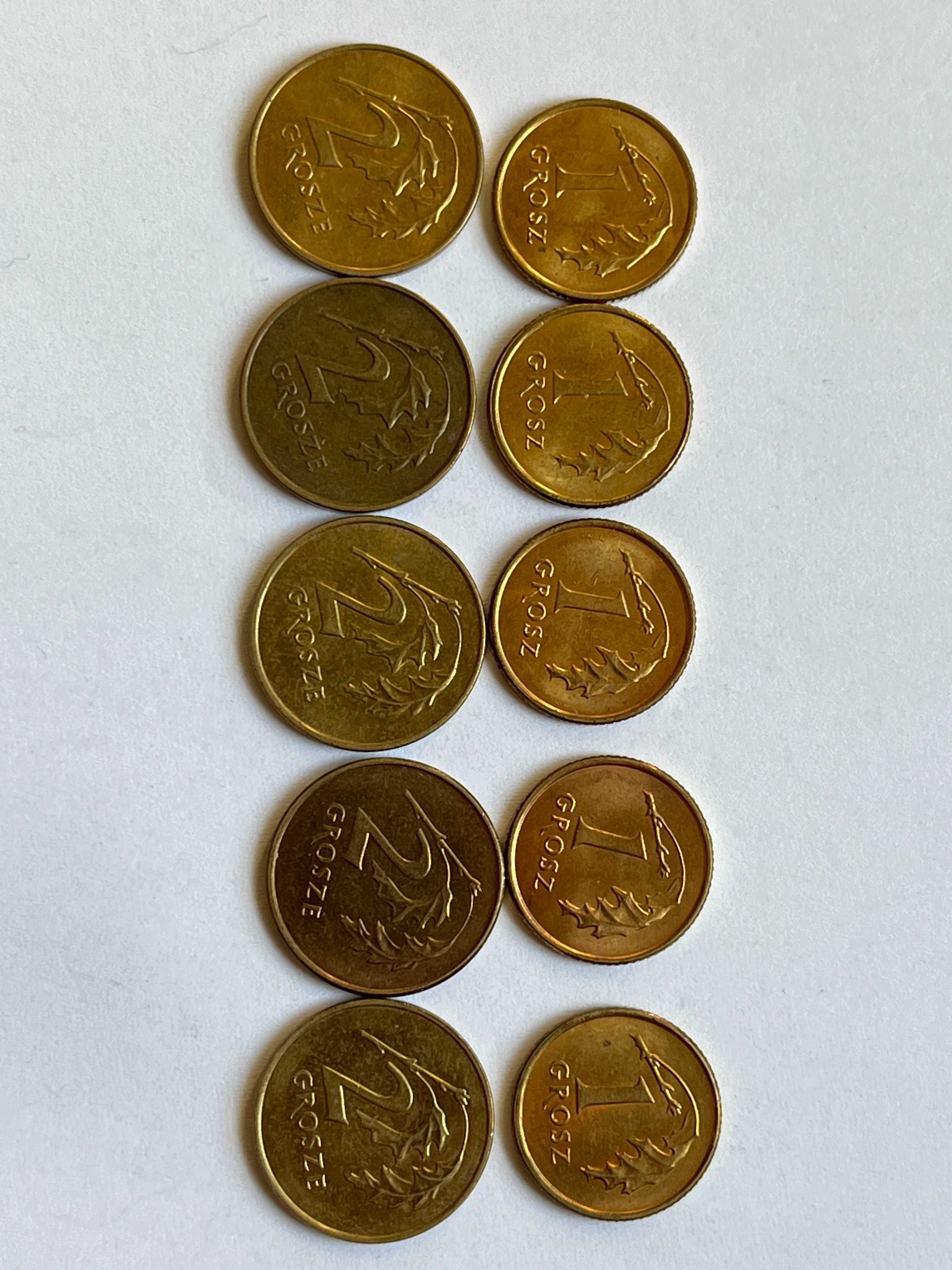 5 monet 1 grosz z 1992 r. i 5 monet 2 grosze z 1992r.