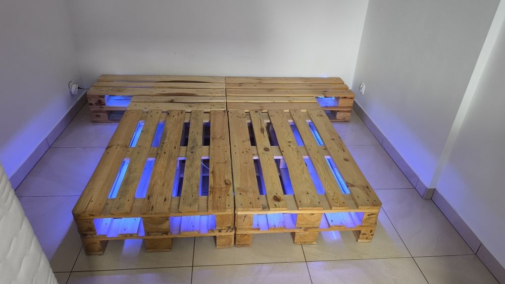 Łóżko z palet europalety 160x200 podświetlane LED