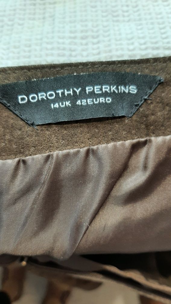 Skórzana spódnica Doroty Perkins L brązowa z plecionką! Super stan!