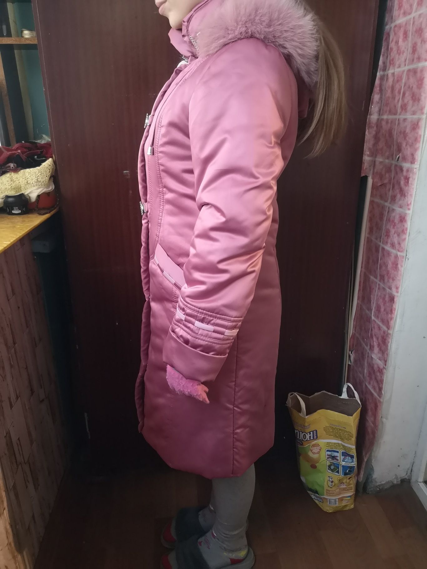 Пуховик, зимняя куртка, теплая розовая курточка, с желеткой, капюшон