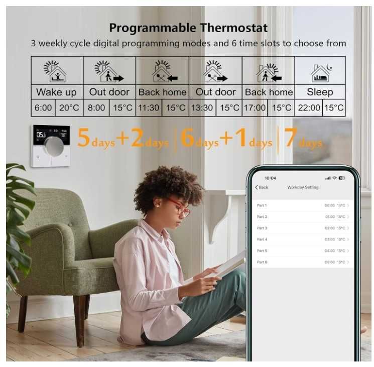 Inteligentny termostat KETOTEK KTF0176, sterowanie kotłem Wifi