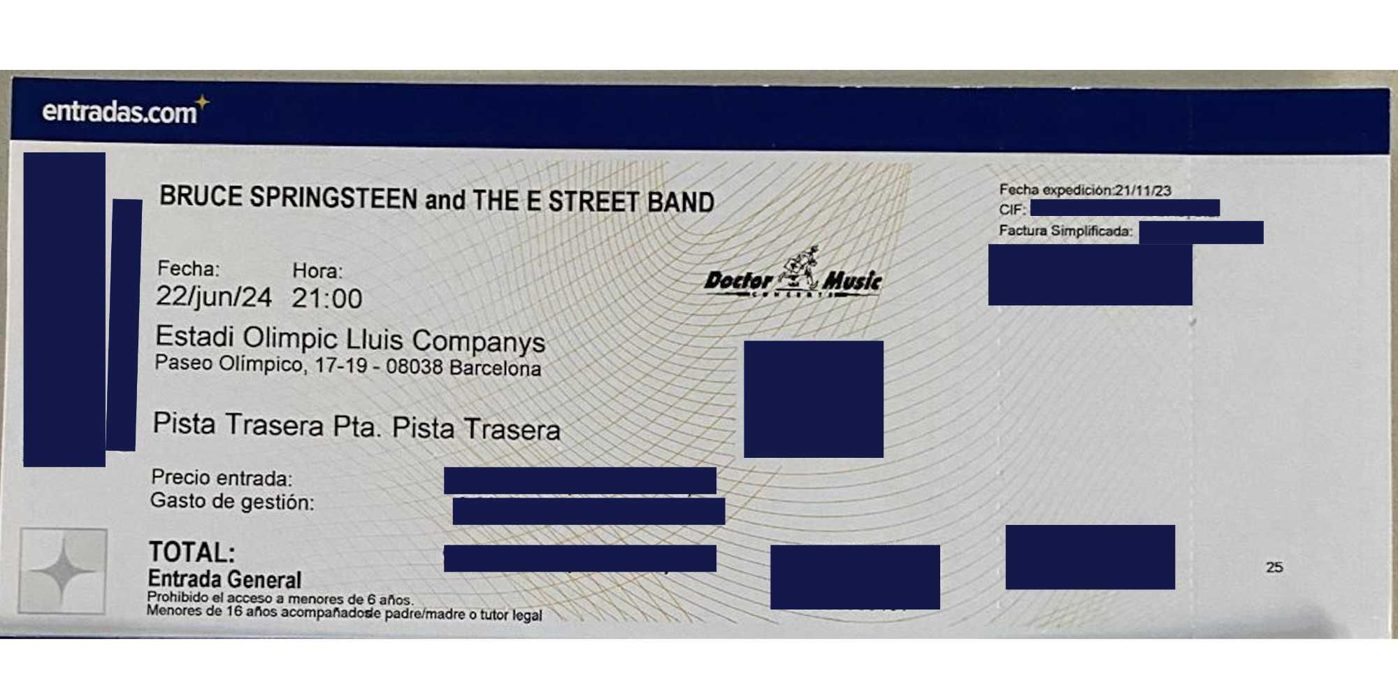 2 bilhetes para o concerto do Bruce Springsteen em Barcelona