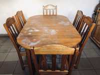Stół rozkładany + 6 krzeseł drewno sosna