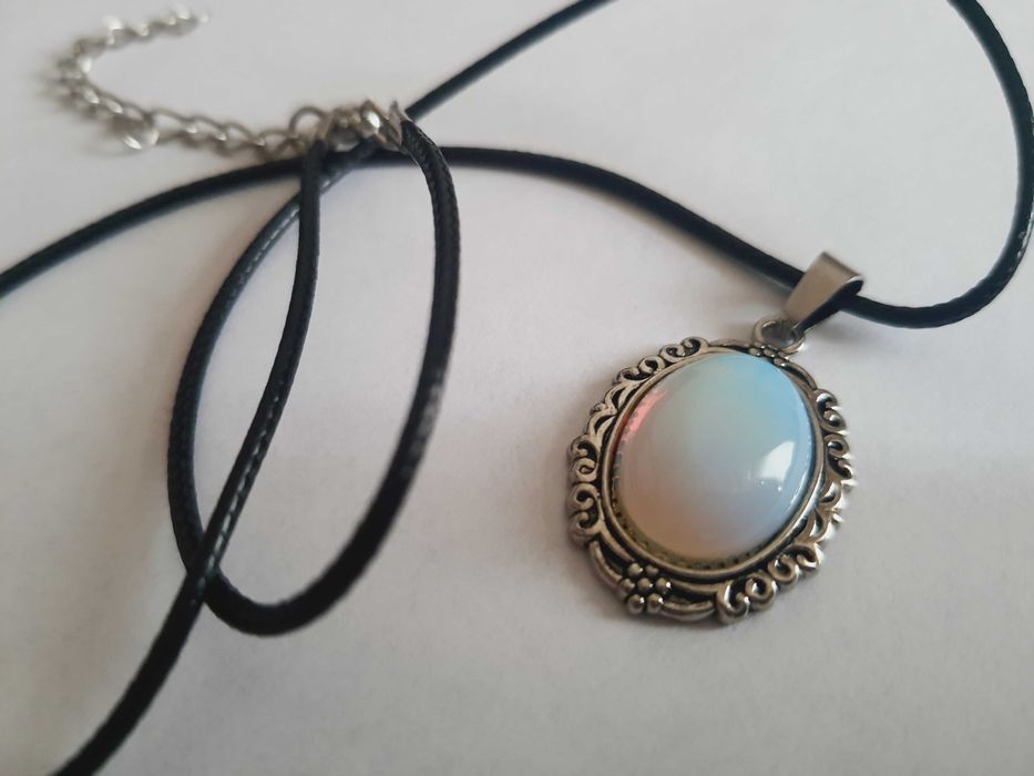Śliczny Łańcuszek Srebrny Stal Chirurgiczna Opal