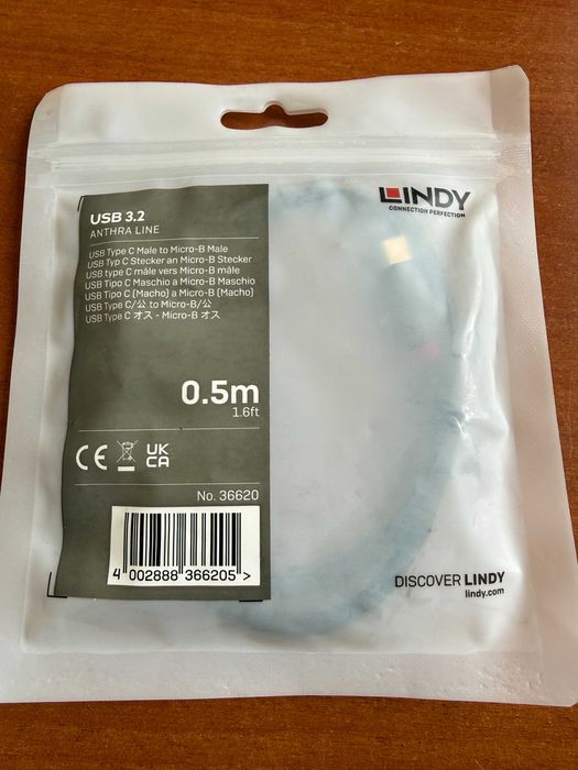 LINDY 36620 Cabo USB 3.2 tipo C para Micro-B de 0,5 m, 5 Gbps