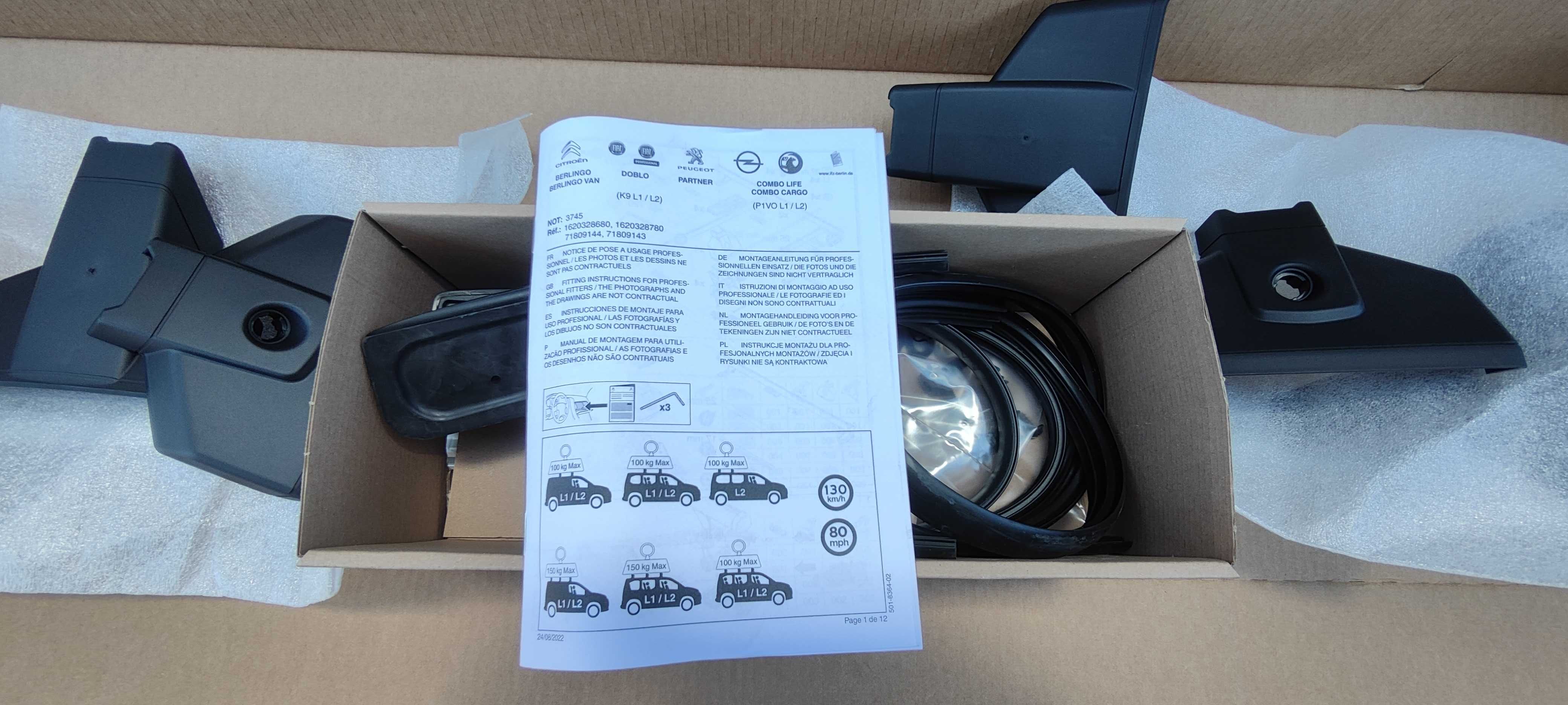 Belki Belka Dachowa relingi Berlingo Doblo Partner Combo komplet 3 szt
