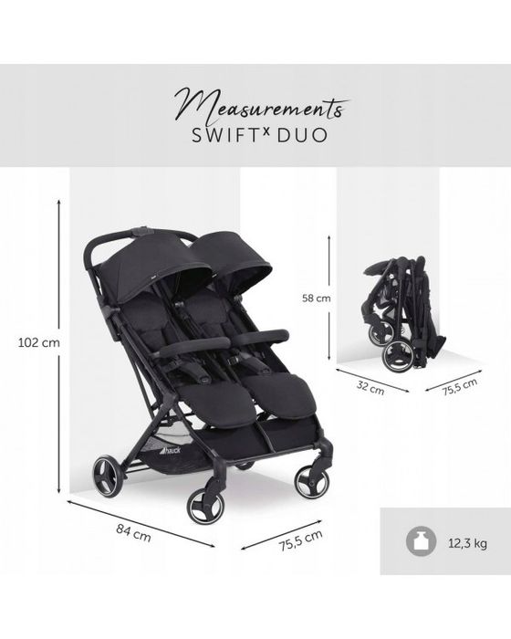 Дитяча прогулянкова коляска для двійні Hauck Uptown Duo,чорна подвійна